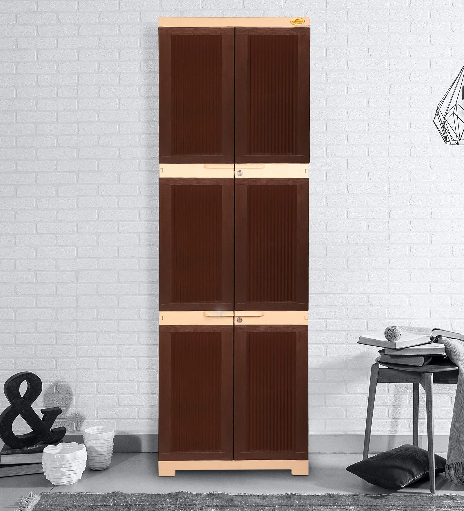 Planet Polypropylene (PP) Plastic Cabinet in Brown Finish