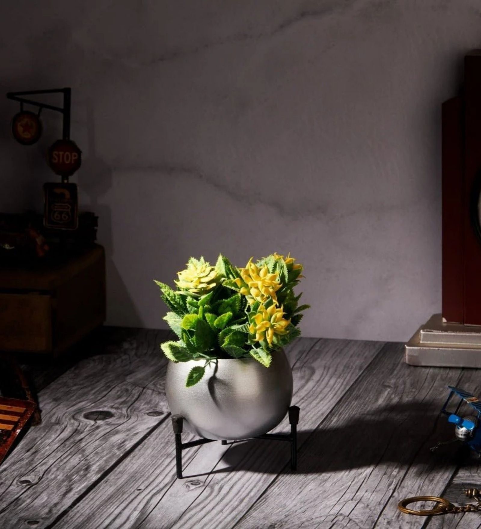 Silver Planter Stand Small Pot