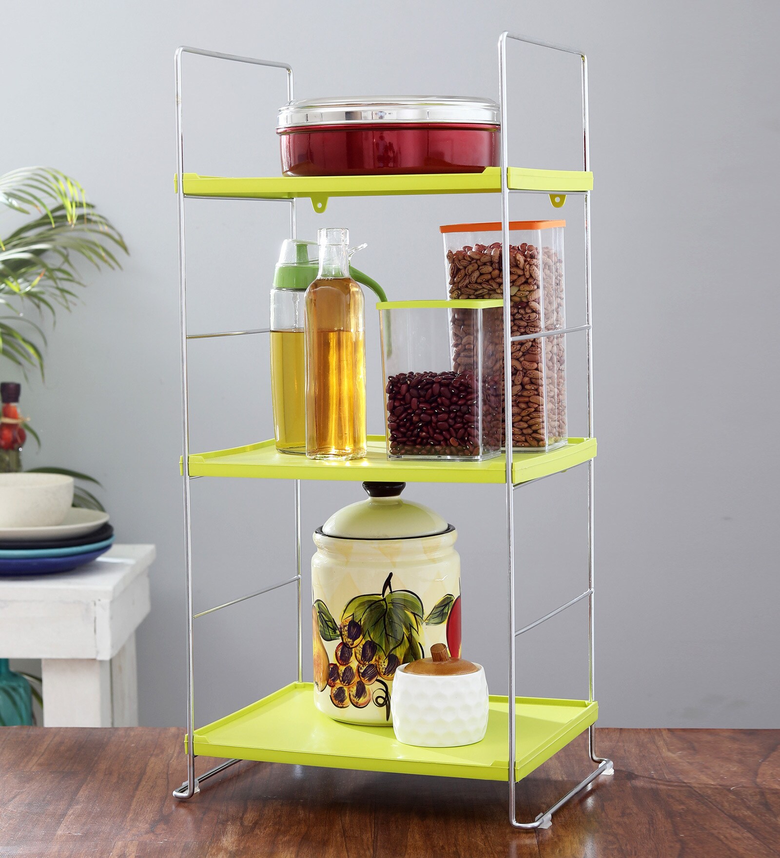 Buy Plastic & Stainless Steel 3 Tier Kitchen Storage Racks By Jvs