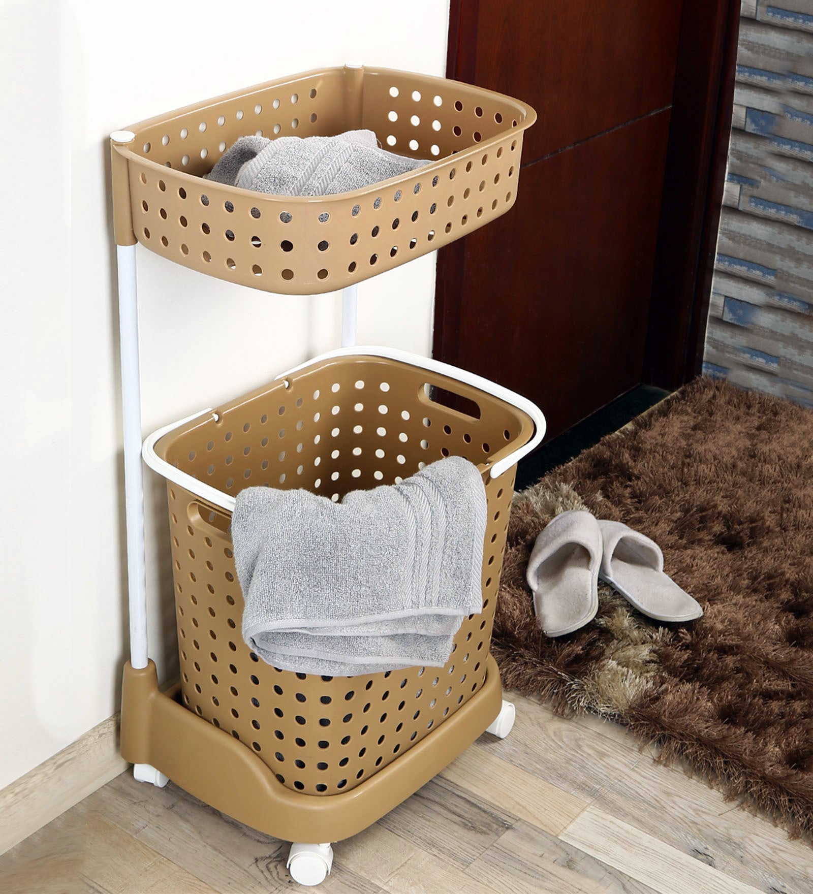 Buy Plastic Brown Laundry Basket with Lid, 20 Ltr by Nilkamal at 8 OFF