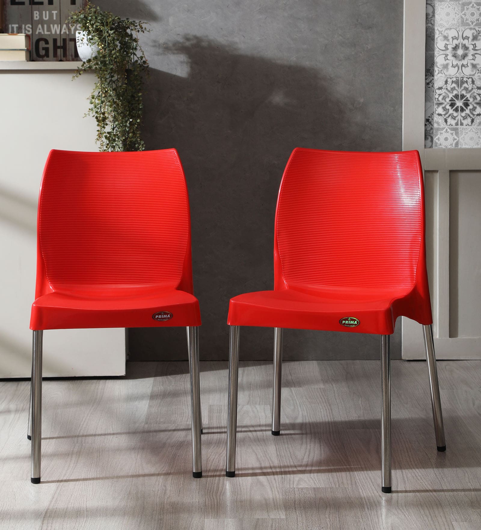 Buy Plastic Chair (Set of 2) in Red Colour by Prima Online UnArmed