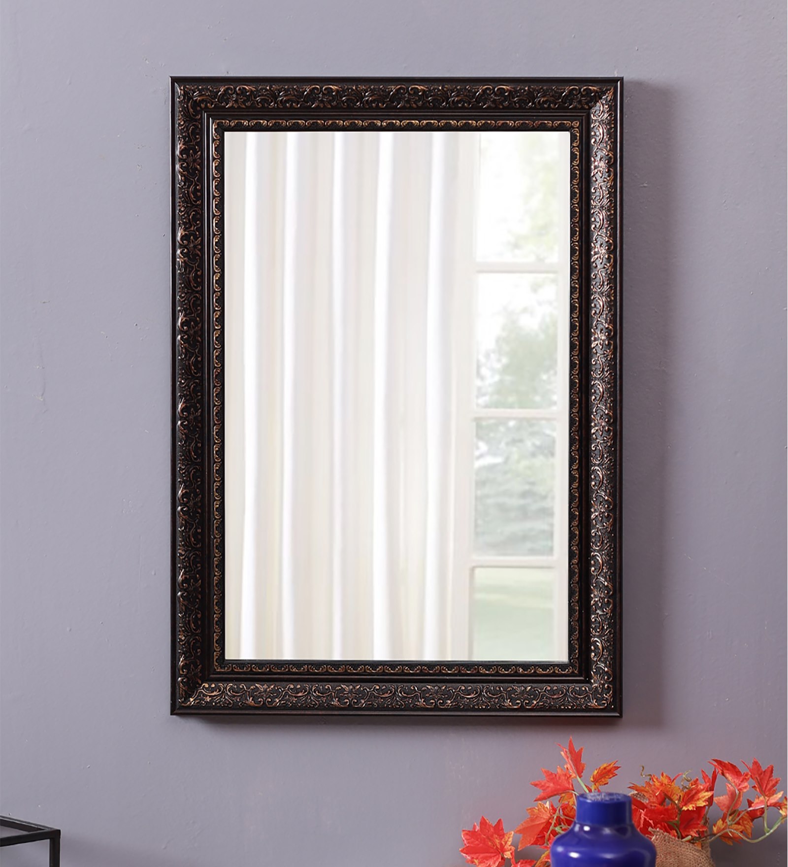 Plastic Bathroom Mirror In Black (L: 16, W: 1, H: 22 Inches)