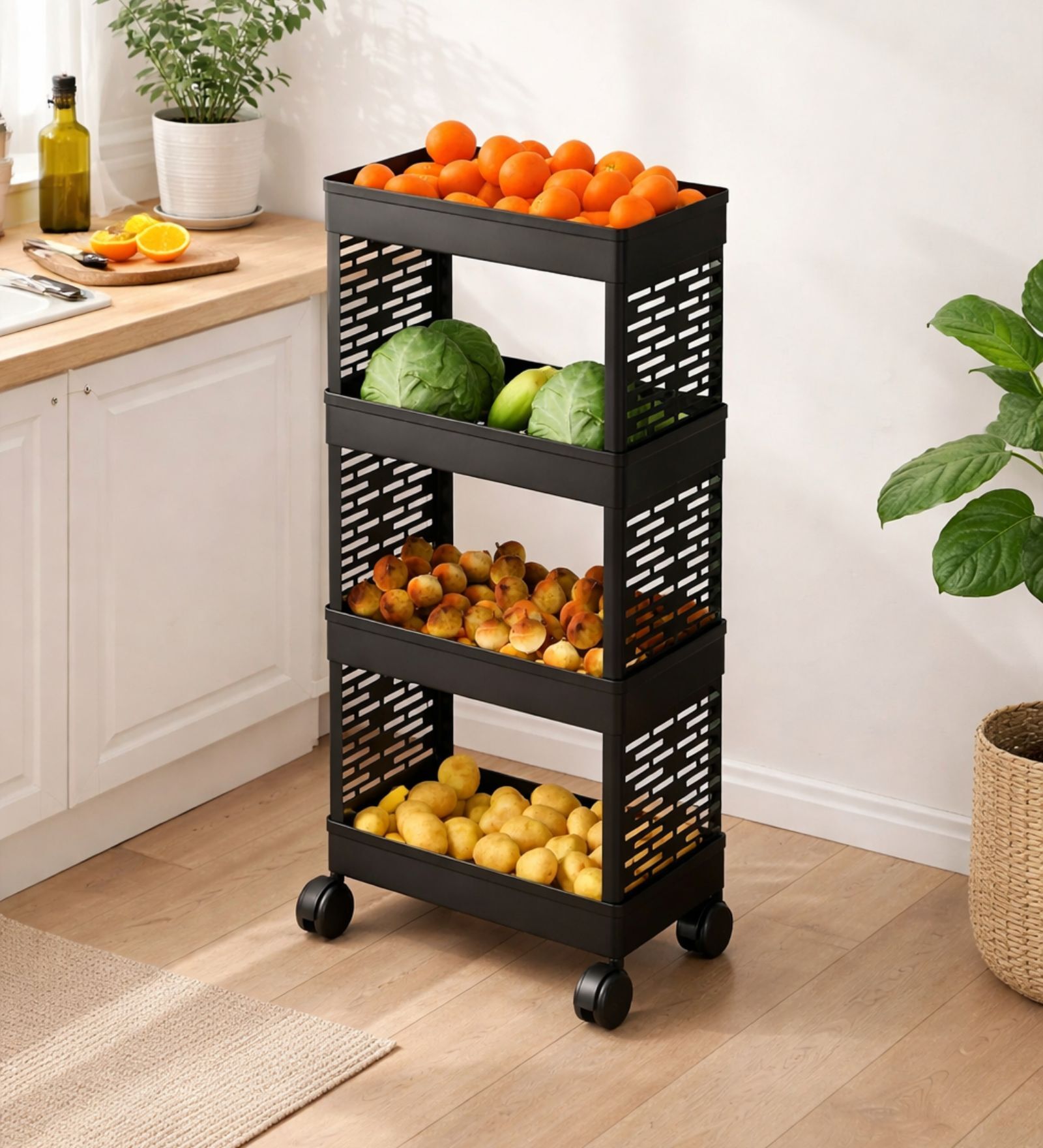 Plastic Multipurpose 4-Tier Floor Mount Corner Shelf Kitchen Organizer