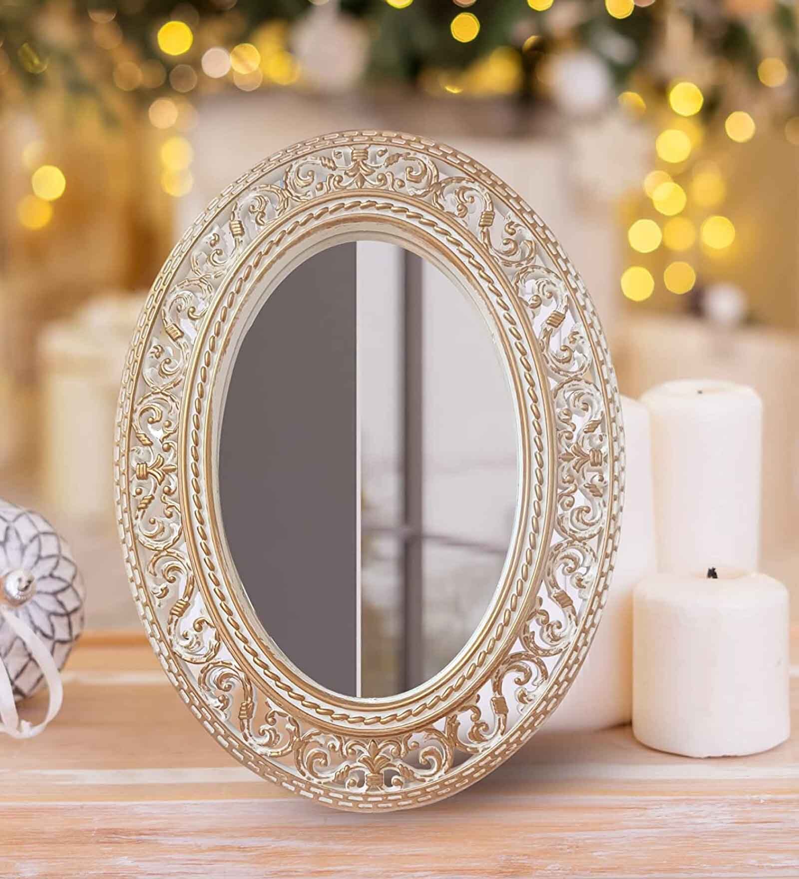 Plastic Oval Table Mirror in Gold colour