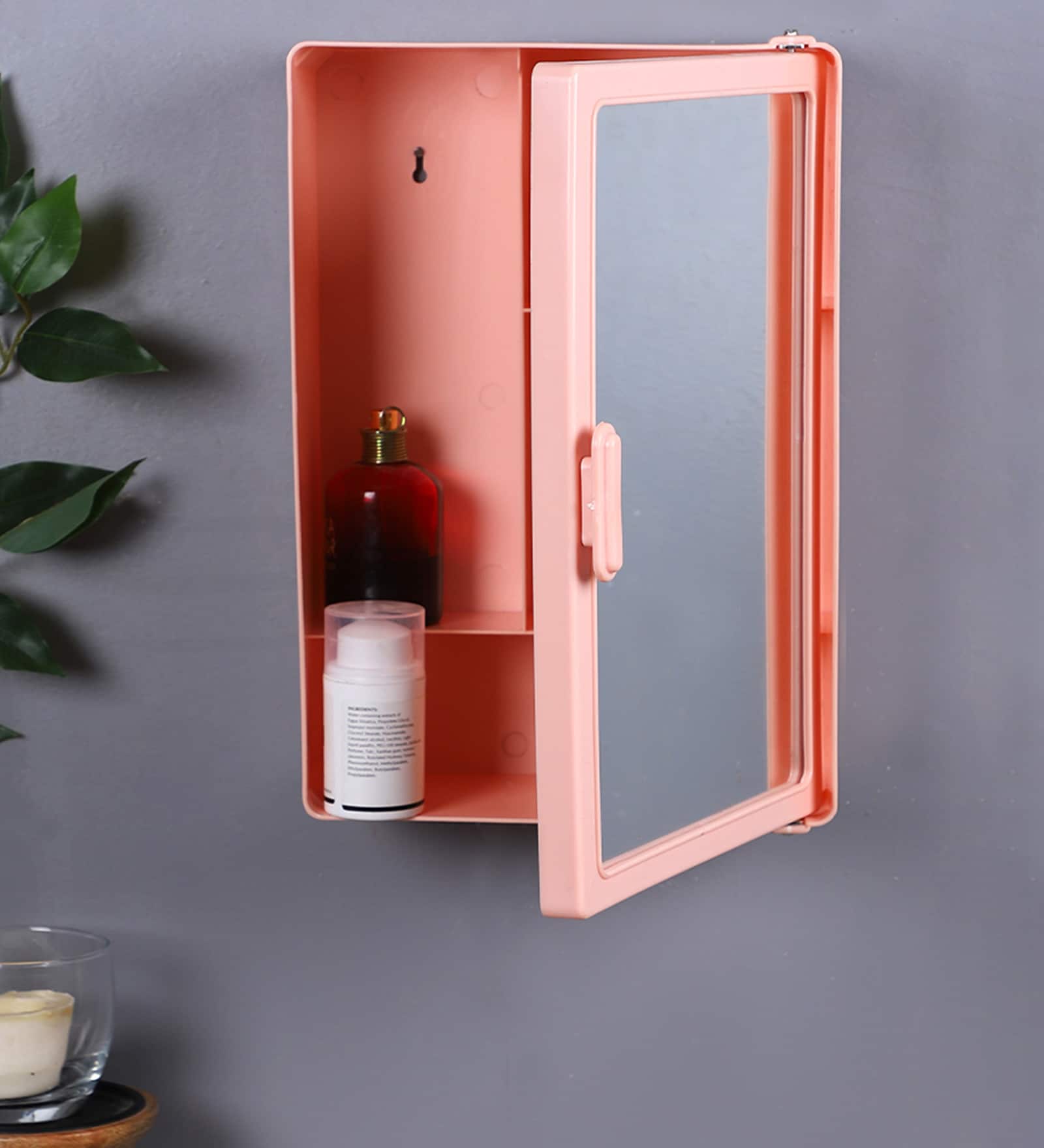 Plastic Pink Bathroom Cabinet With Mirror