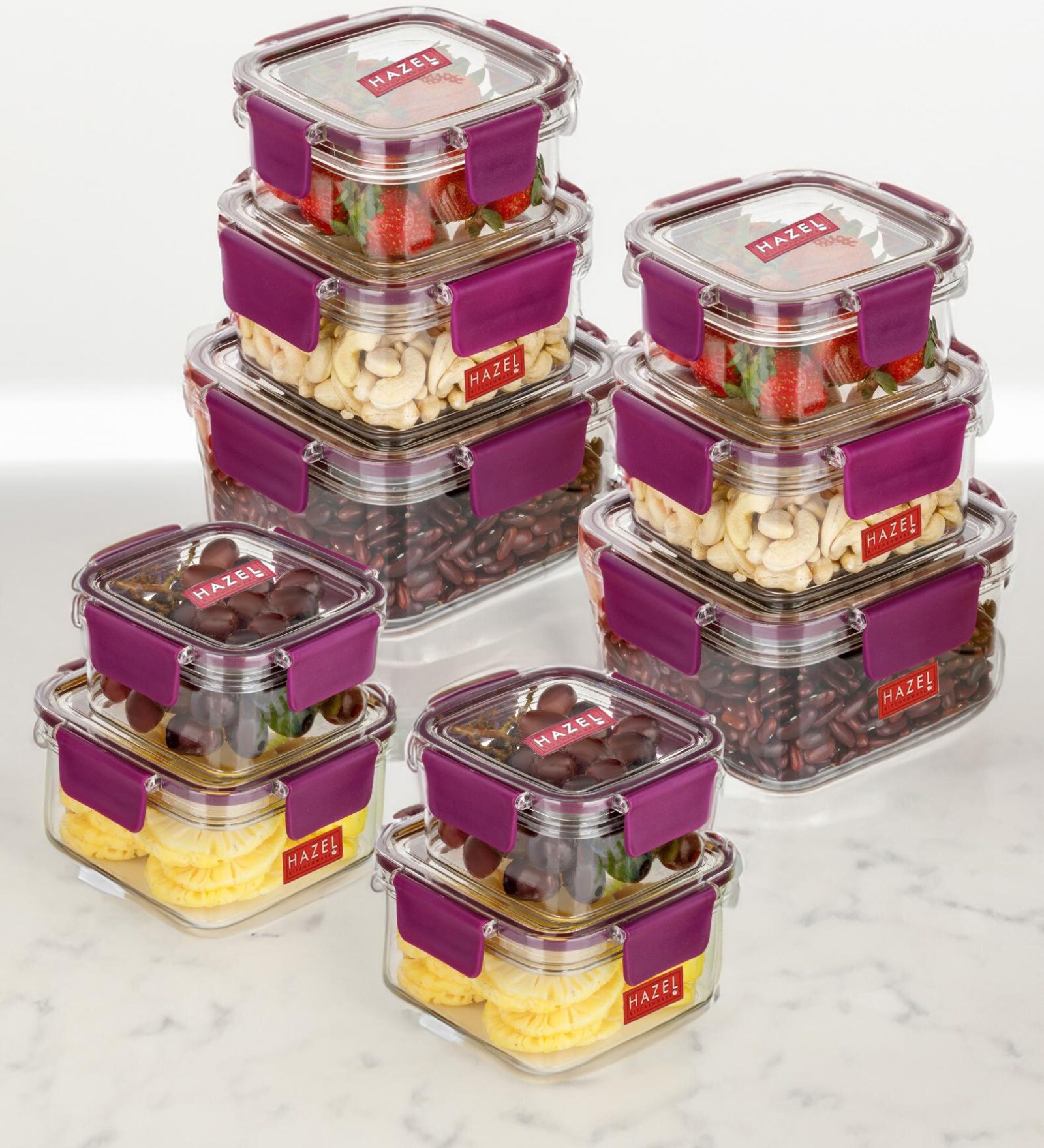 Transparent & Purple Air Tight (Set of 10) Storage Container with Leak Proof Lid