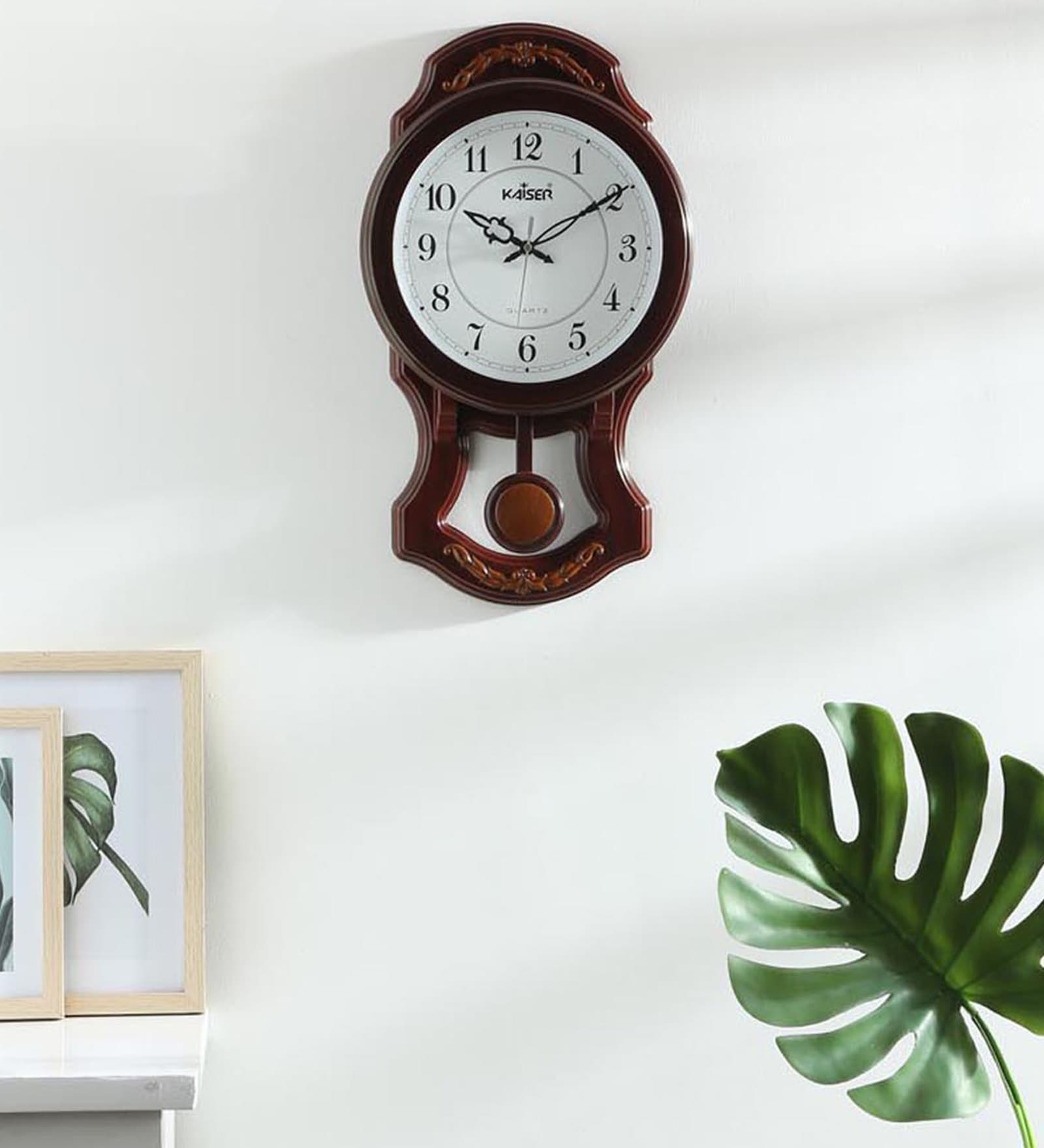 Plastic Wall Clock In Rosewood Finish