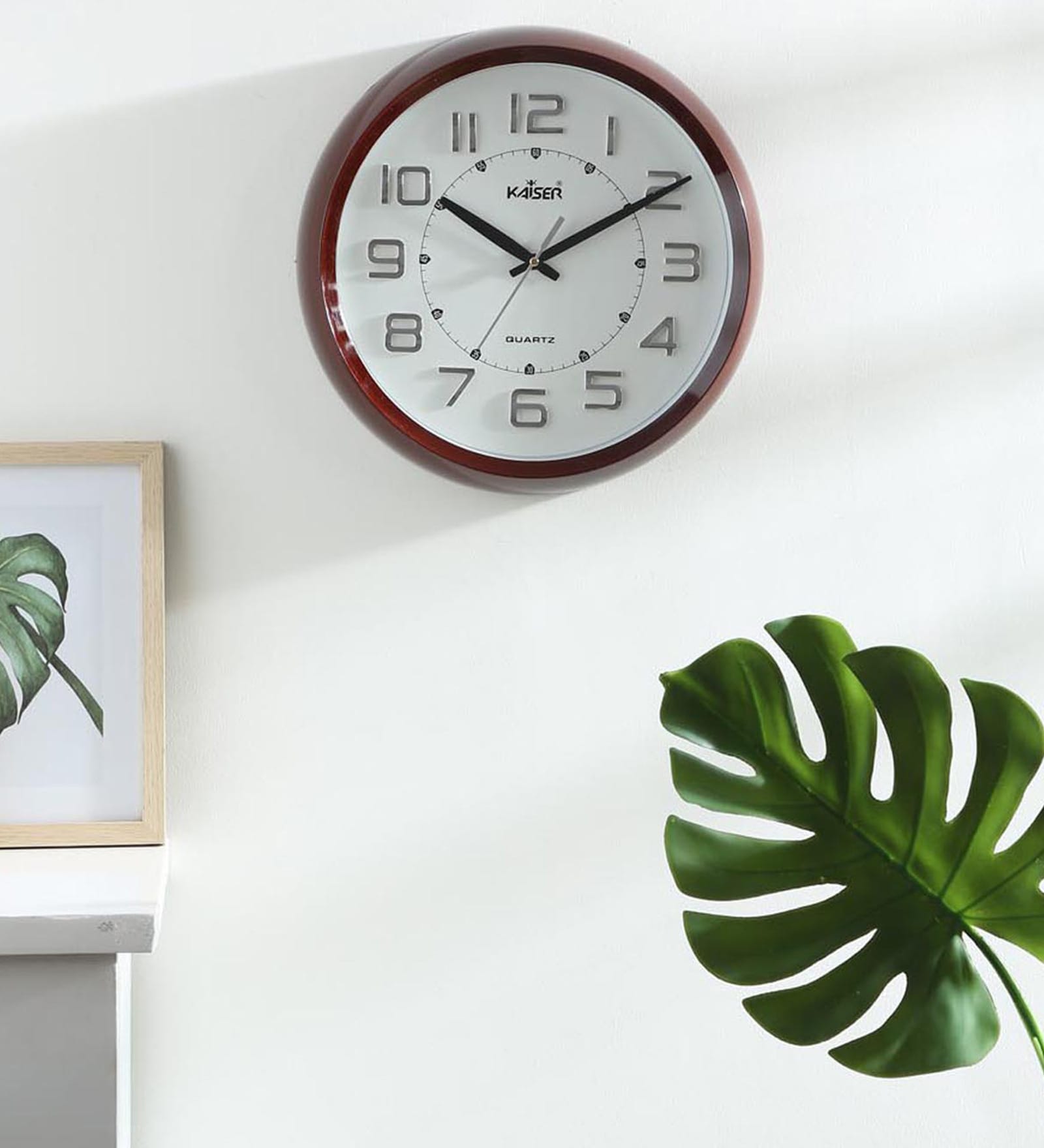 Stylish Plastic Wall Clock In Rosewood Finish
