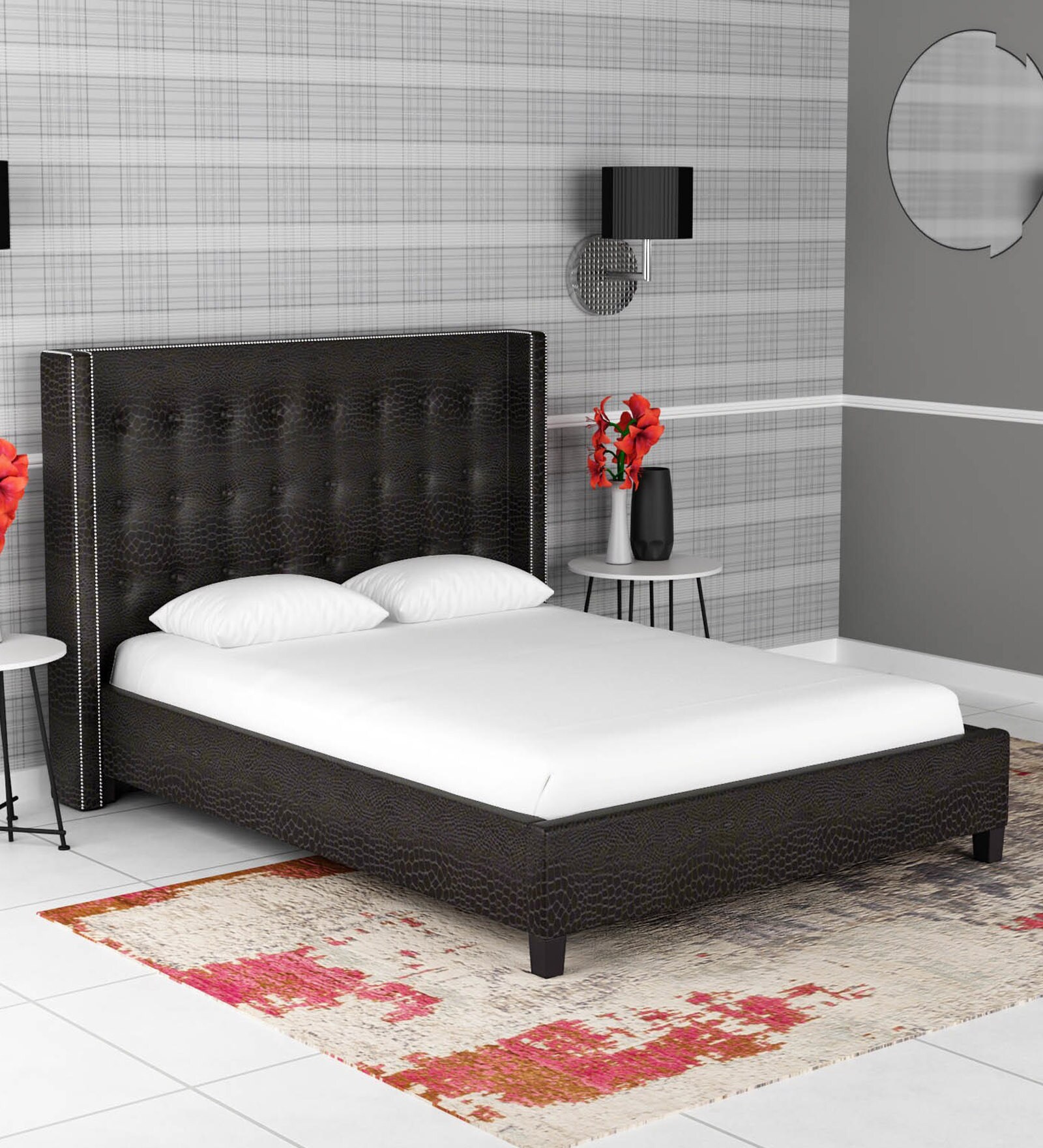 Buy Chic Leatherette Upholstered Queen Size Bed in Black Colour at 54 OFF by Dreamzz Furniture