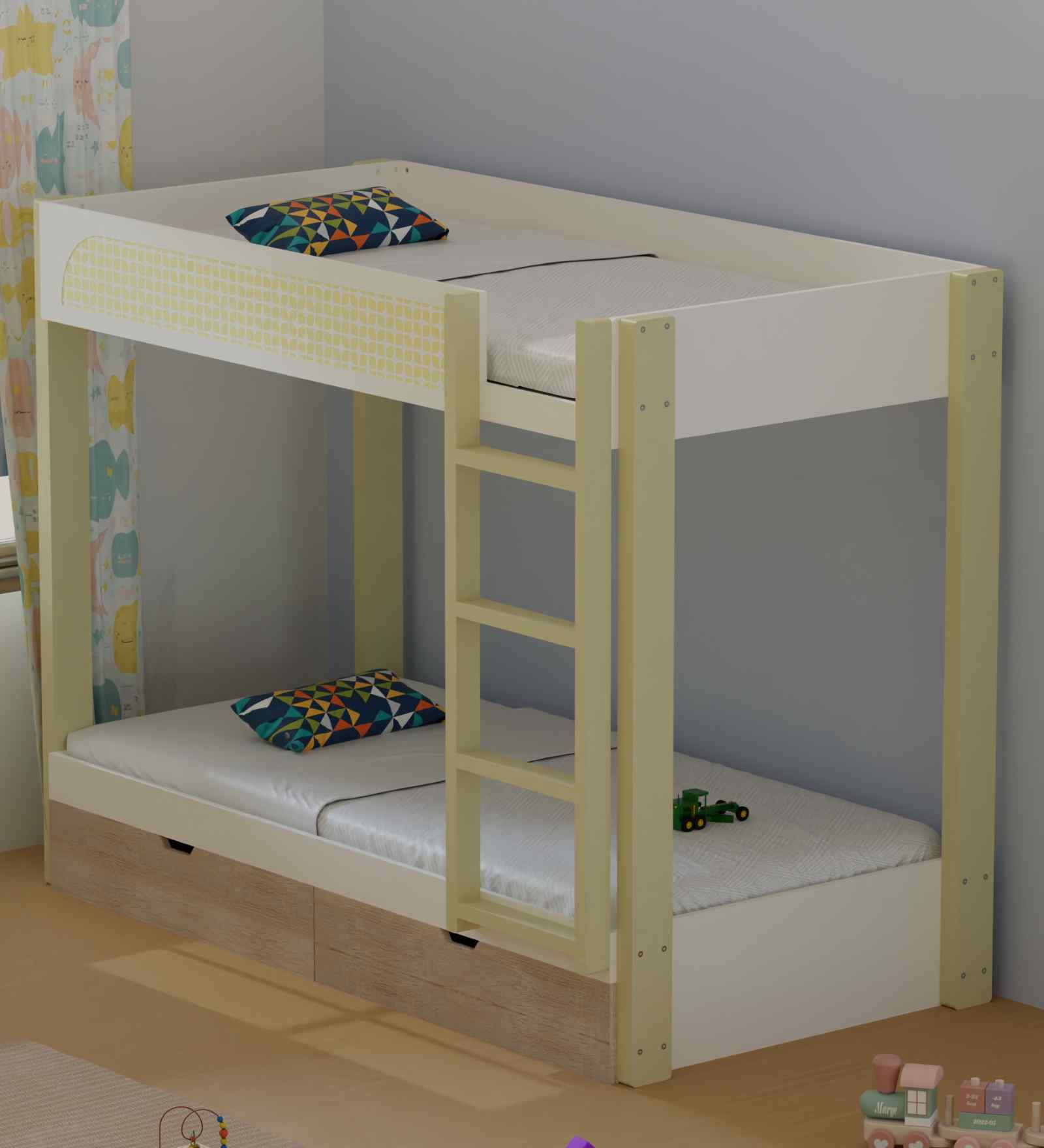 Play Date Single Size Bunk Bed in White and Oak Finish