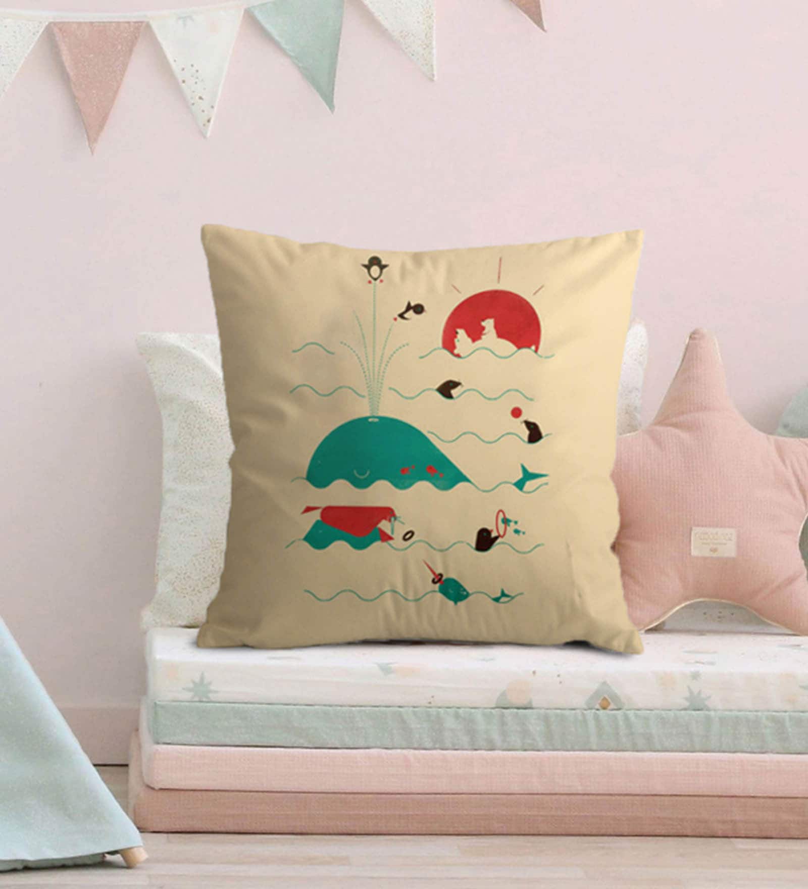 Casvas Cushion with Playful Penguin Print