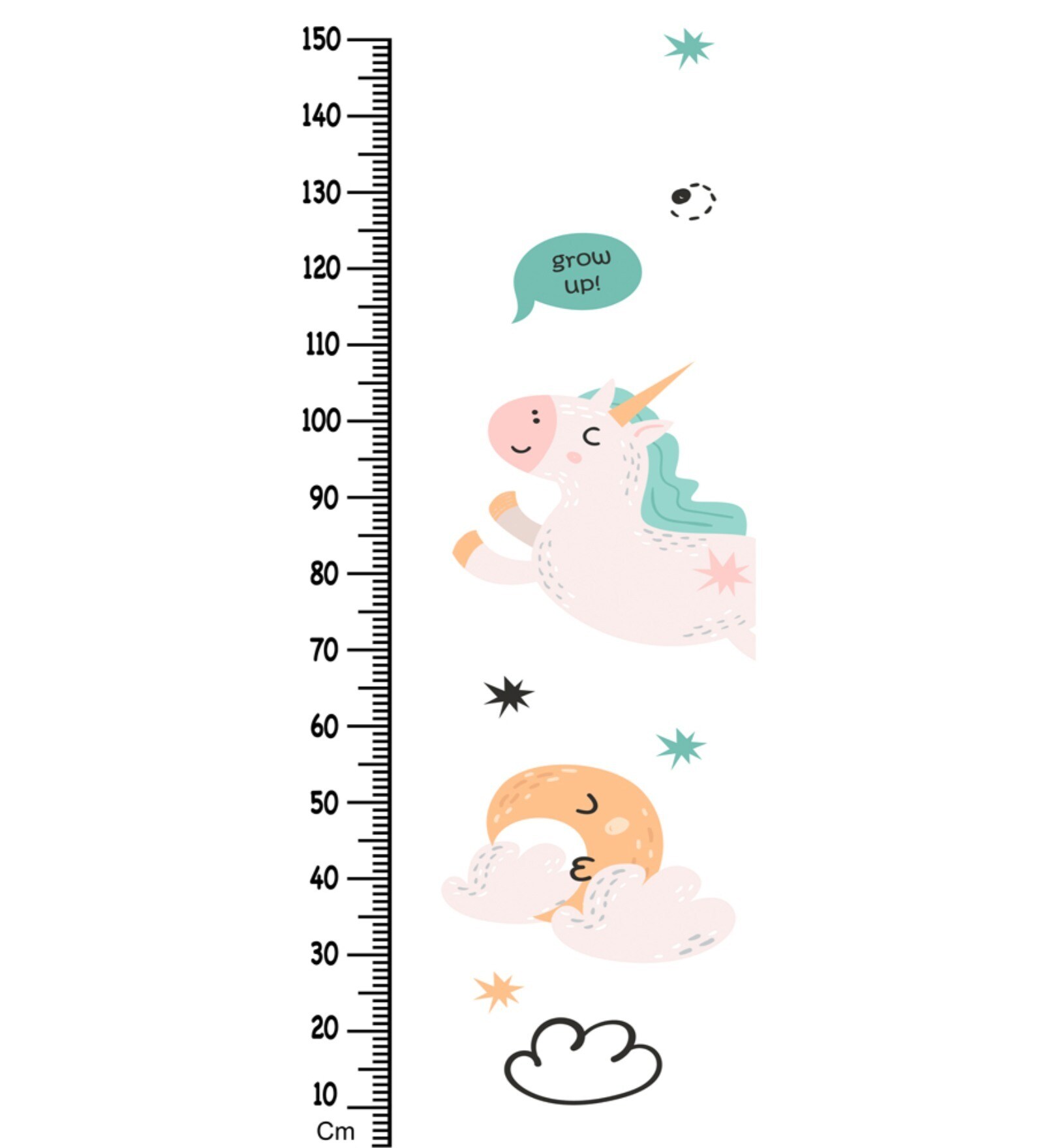 Playful Unicorn In Multicolour Height Chart