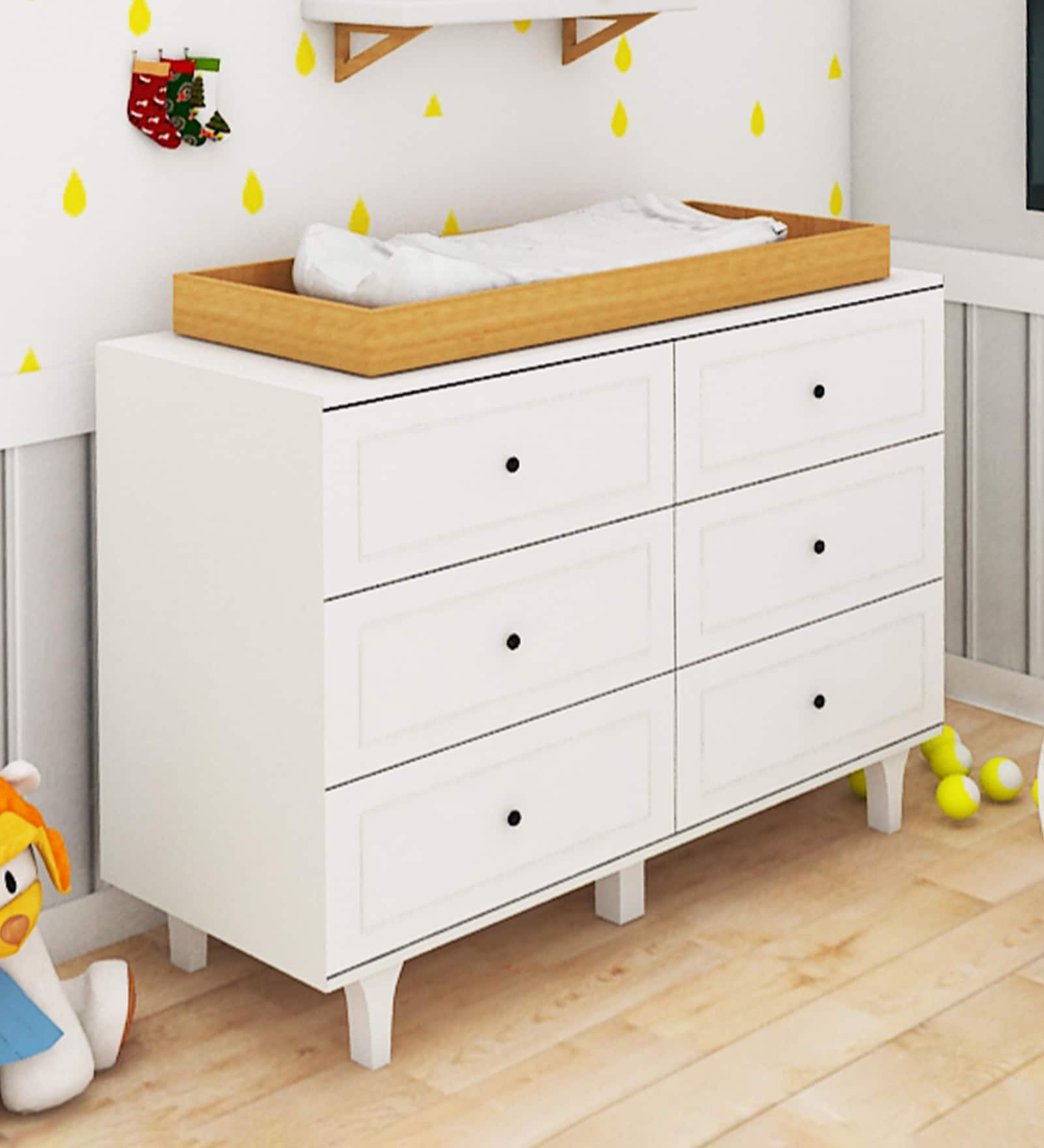 Tic Tac Toe Storage Cabinet cum Changing Table in White Finish