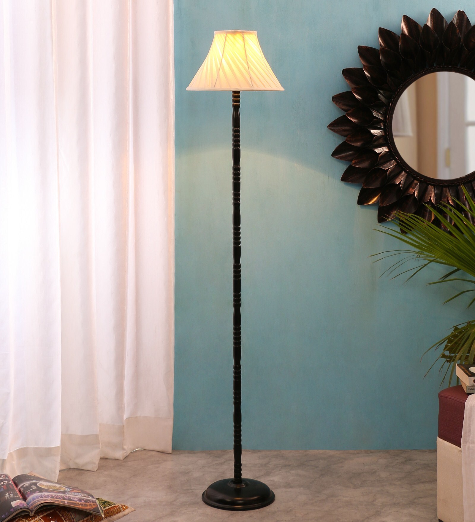 Eros Off White Cotton Shade Club Floor Lamp With Iron Base