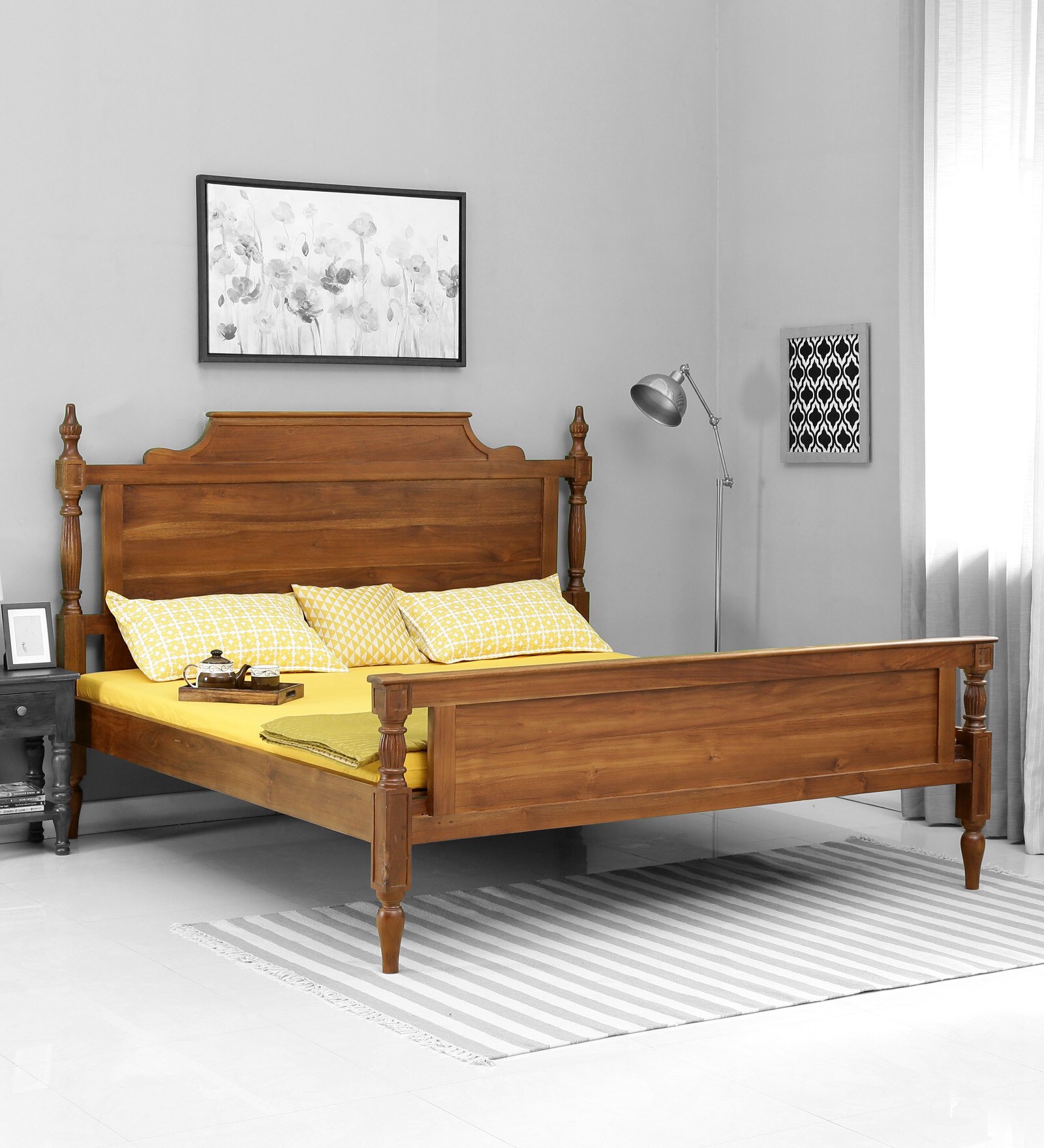 Plimpton Teak Wood King Size Bed In Natural Teak Finish