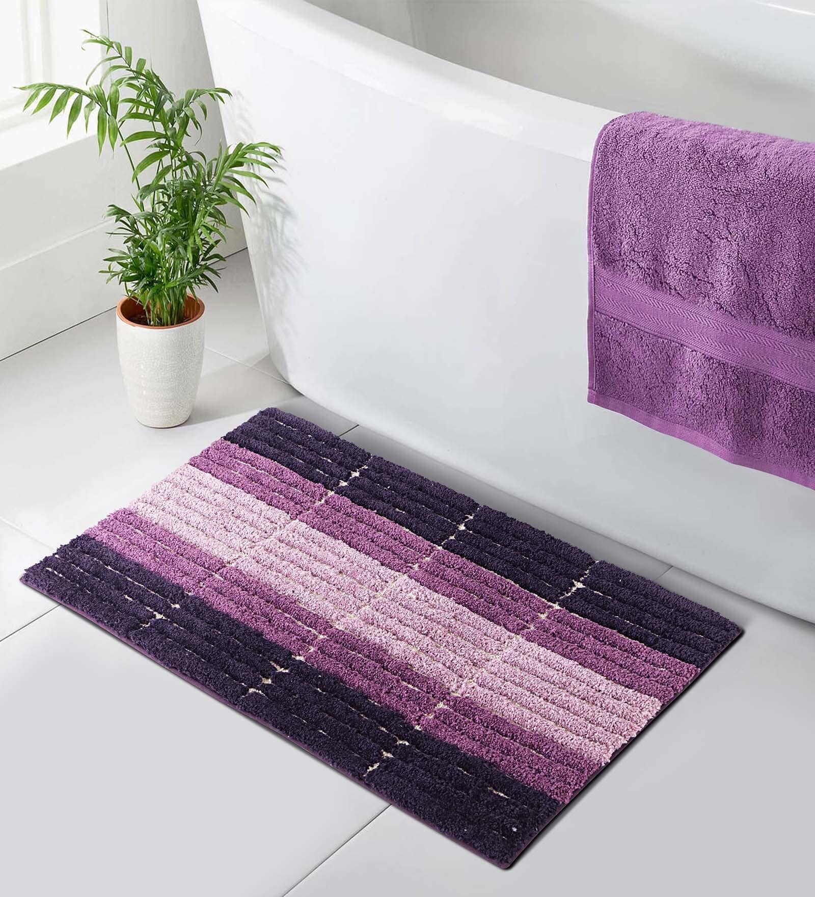 Plum Polyester 32X20 Inches Anti-Skid  Bath Mat