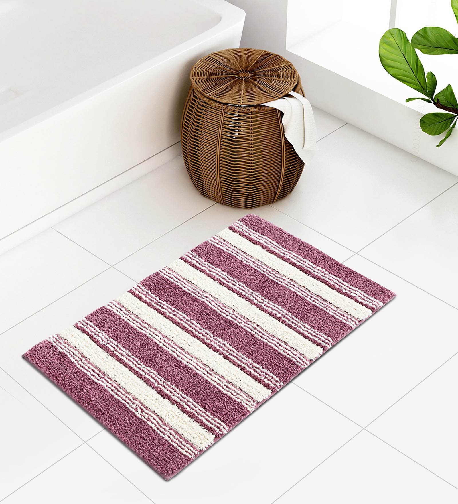 Plum Polyester 32X20 Inches Anti-Skid  Bath Mat