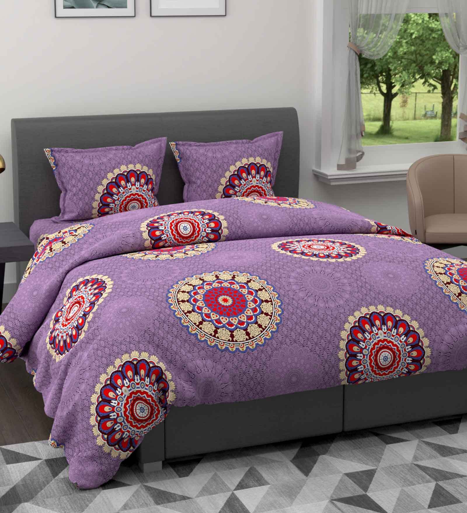 Plum Traditional 192 TC Microfiber (Set of 4) Double Bed Bedding Sets