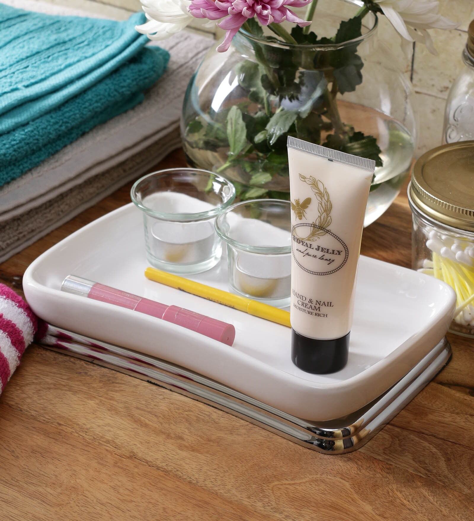 Buy Plumeria White & Silver Ceramic Bathroom Shelf Online Bathroom