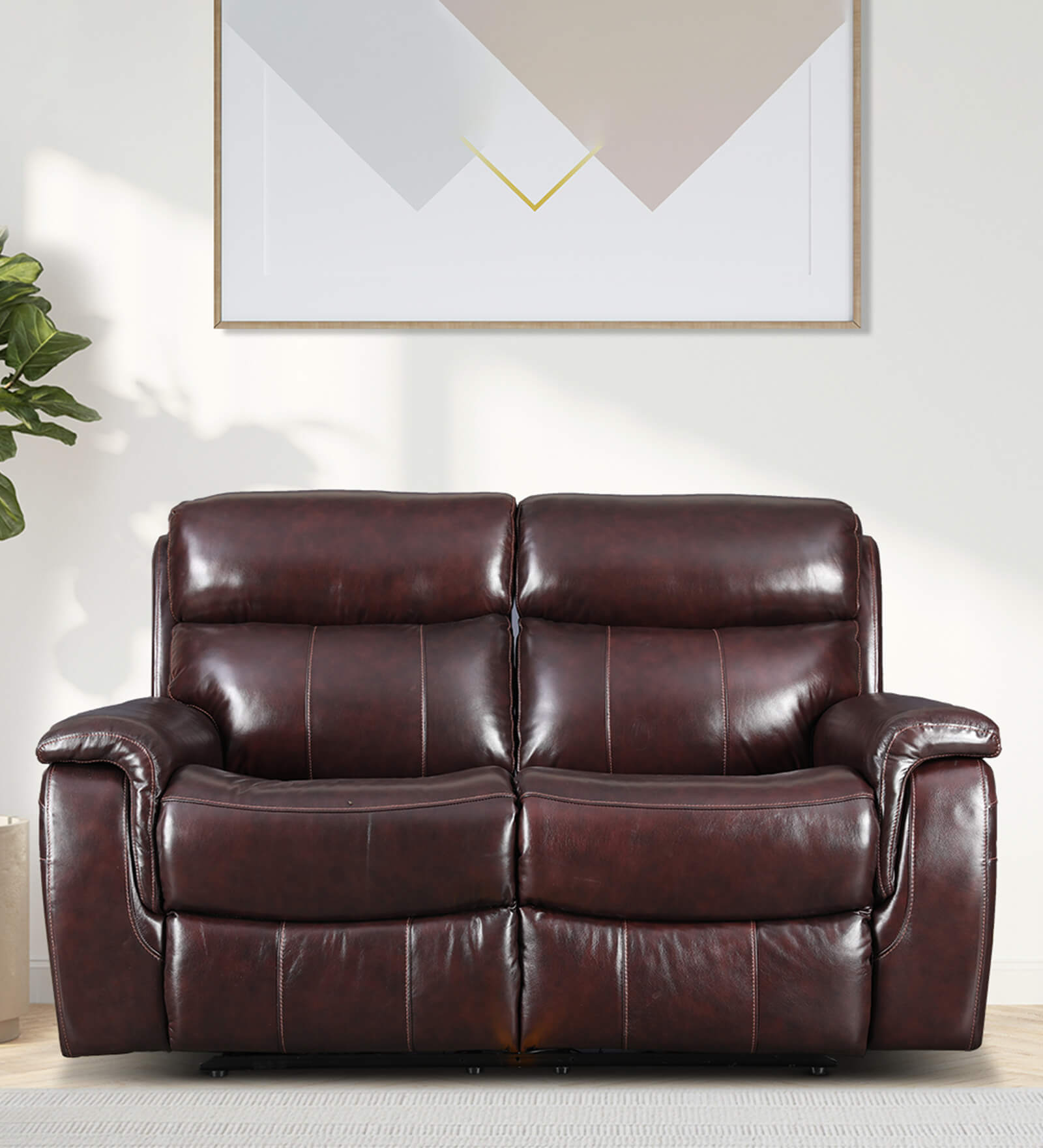 Plush Motorized 2 Seater Recliner With Usb Port In Burgundy Color