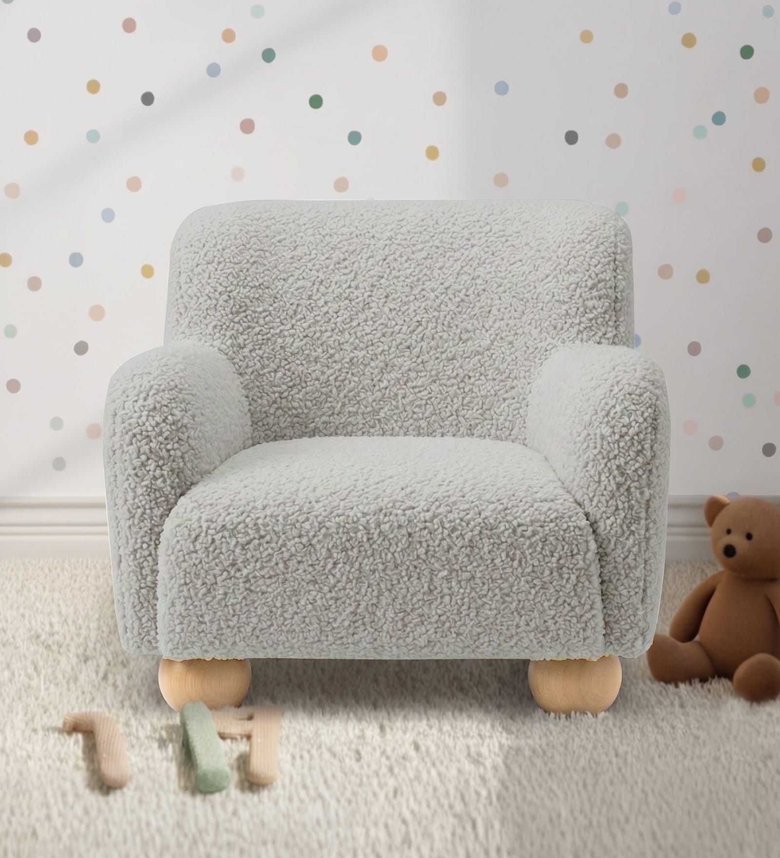 Plush Boucle Kids Lounge Chair In Vanilla Colour Plush Boucle Kids Lounge Chair In Vanilla Colour