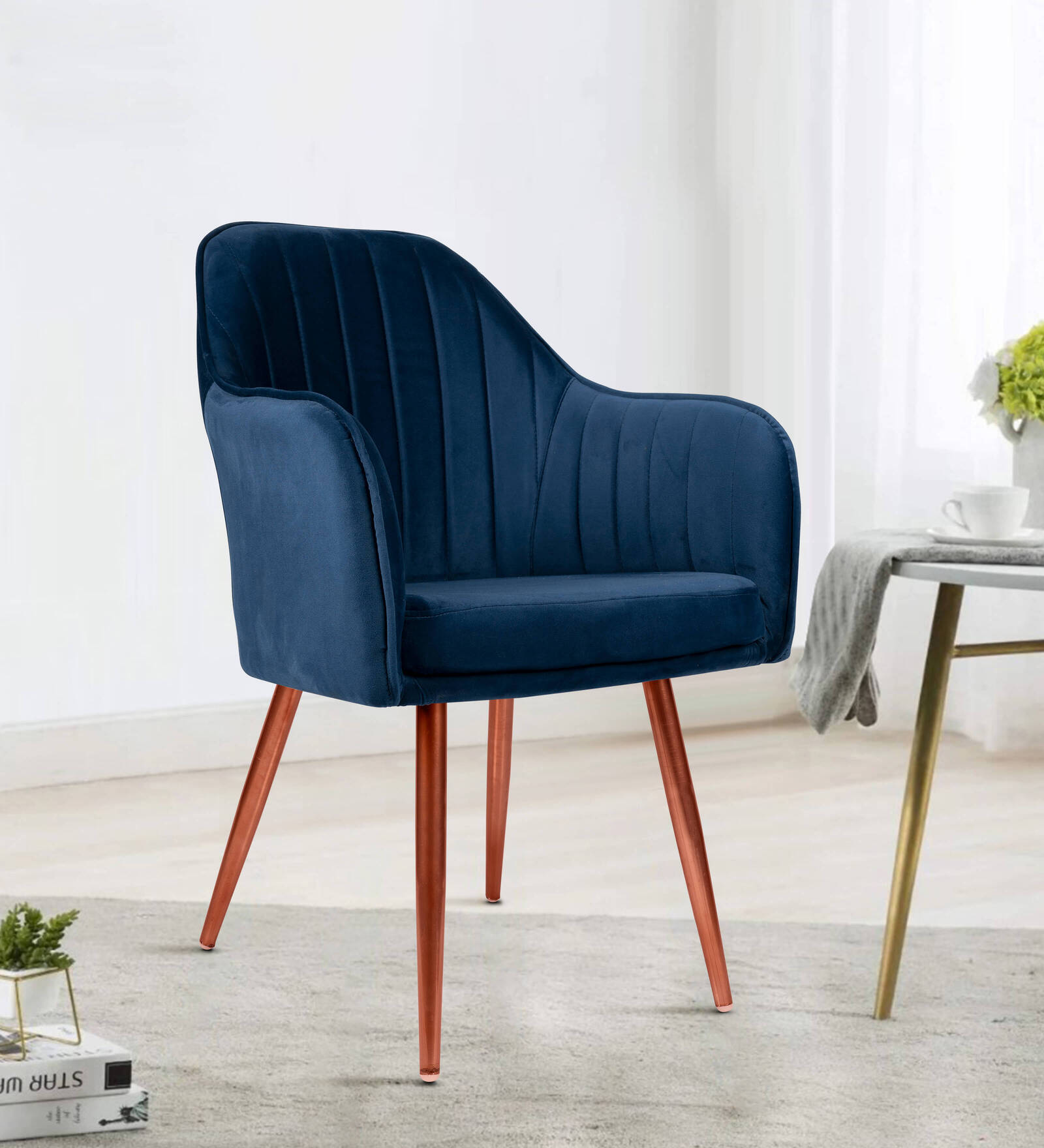 Buy Plush Velvet Fabric Dining Chair In Navy Blue Colour At 47% Off By 