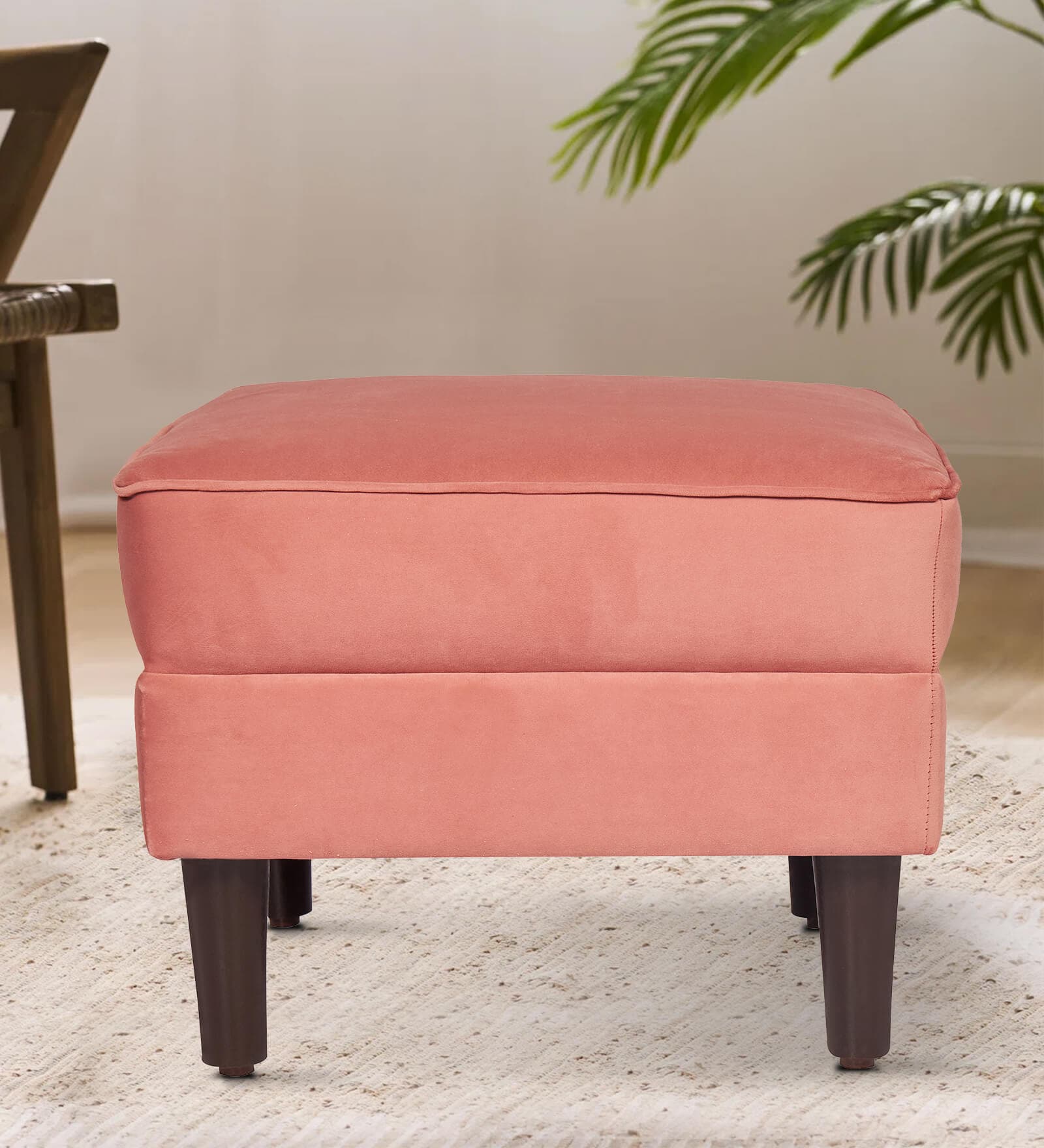 Plush Fabric Ottoman In Peach Colour