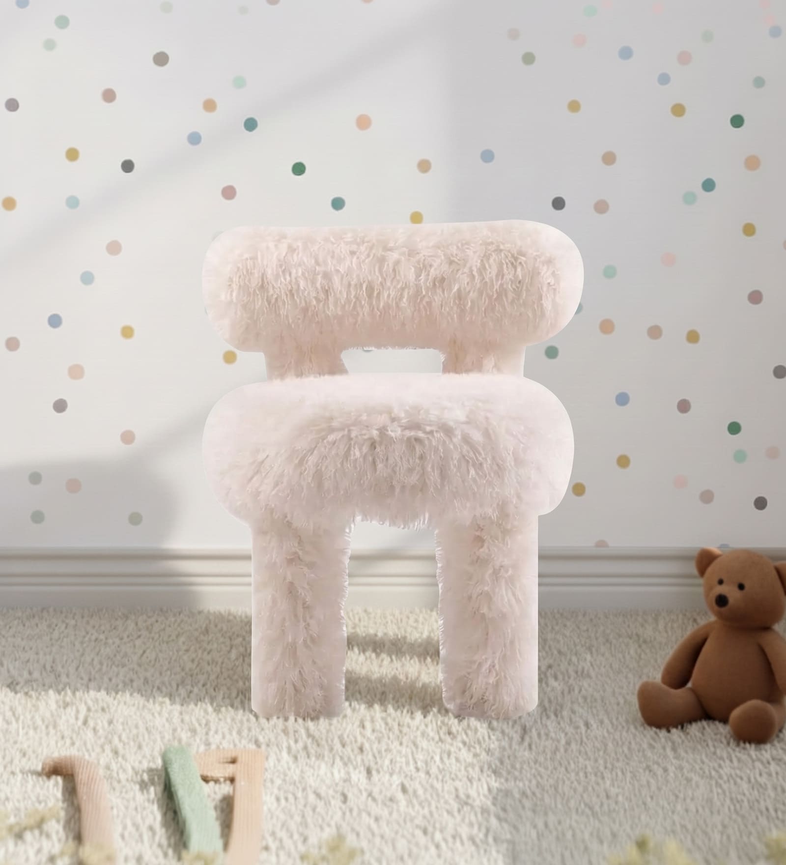Plush Faux Fur Kids Accent Chair In Ivory Colour Plush Faux Fur Kids Accent Chair In Ivory Colour