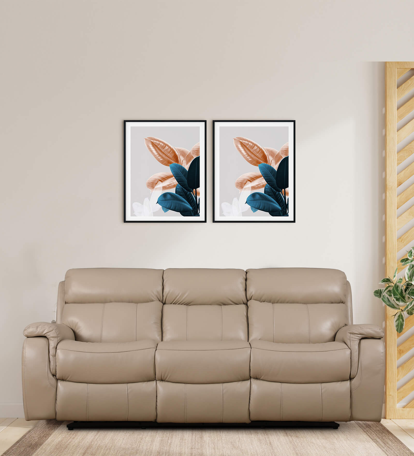 Plush Leather 3 Seater Motorized Recliner with USB Port
