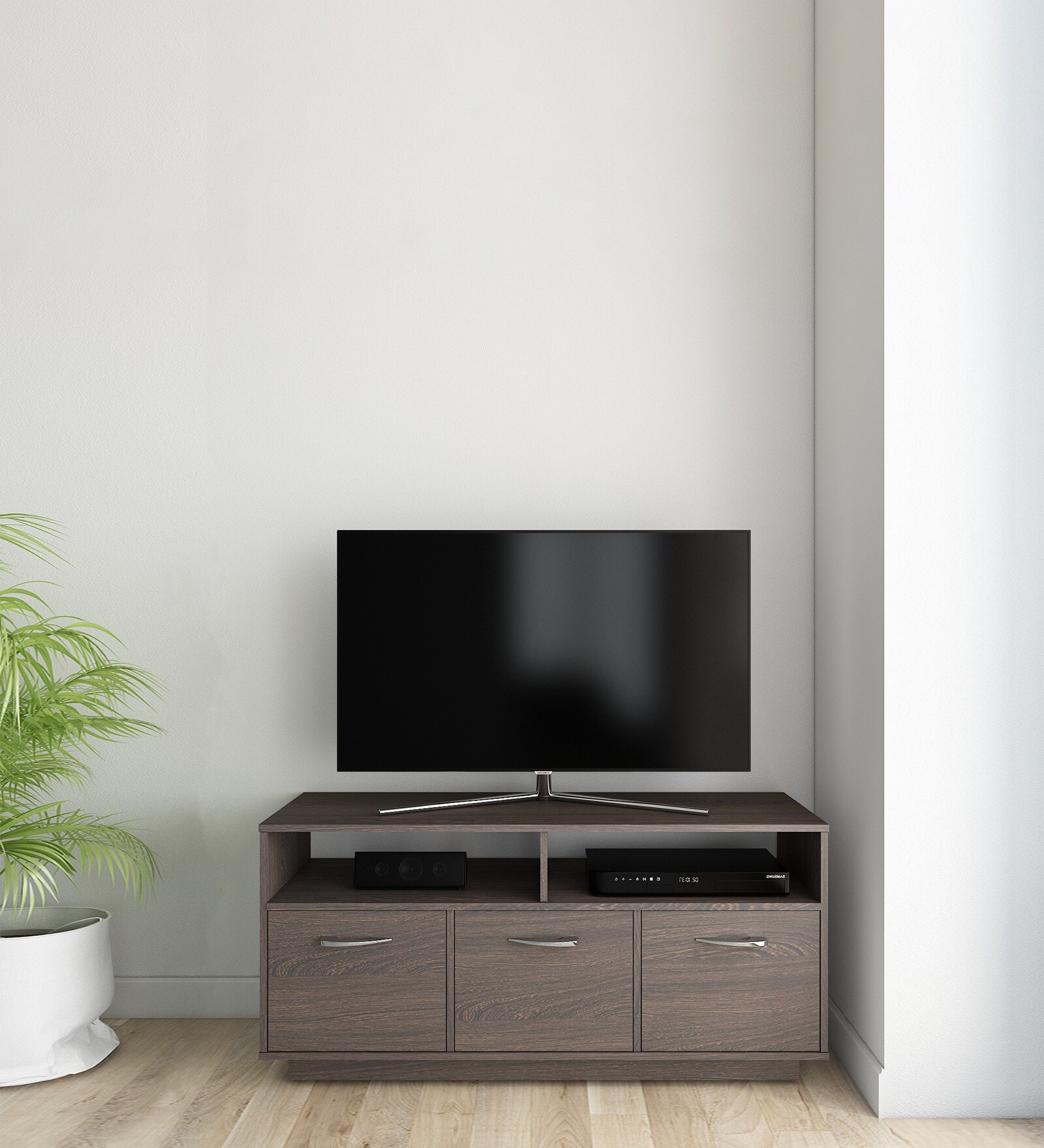Pluto Tv Console in Brown Flowery Wenge Finish With Storage