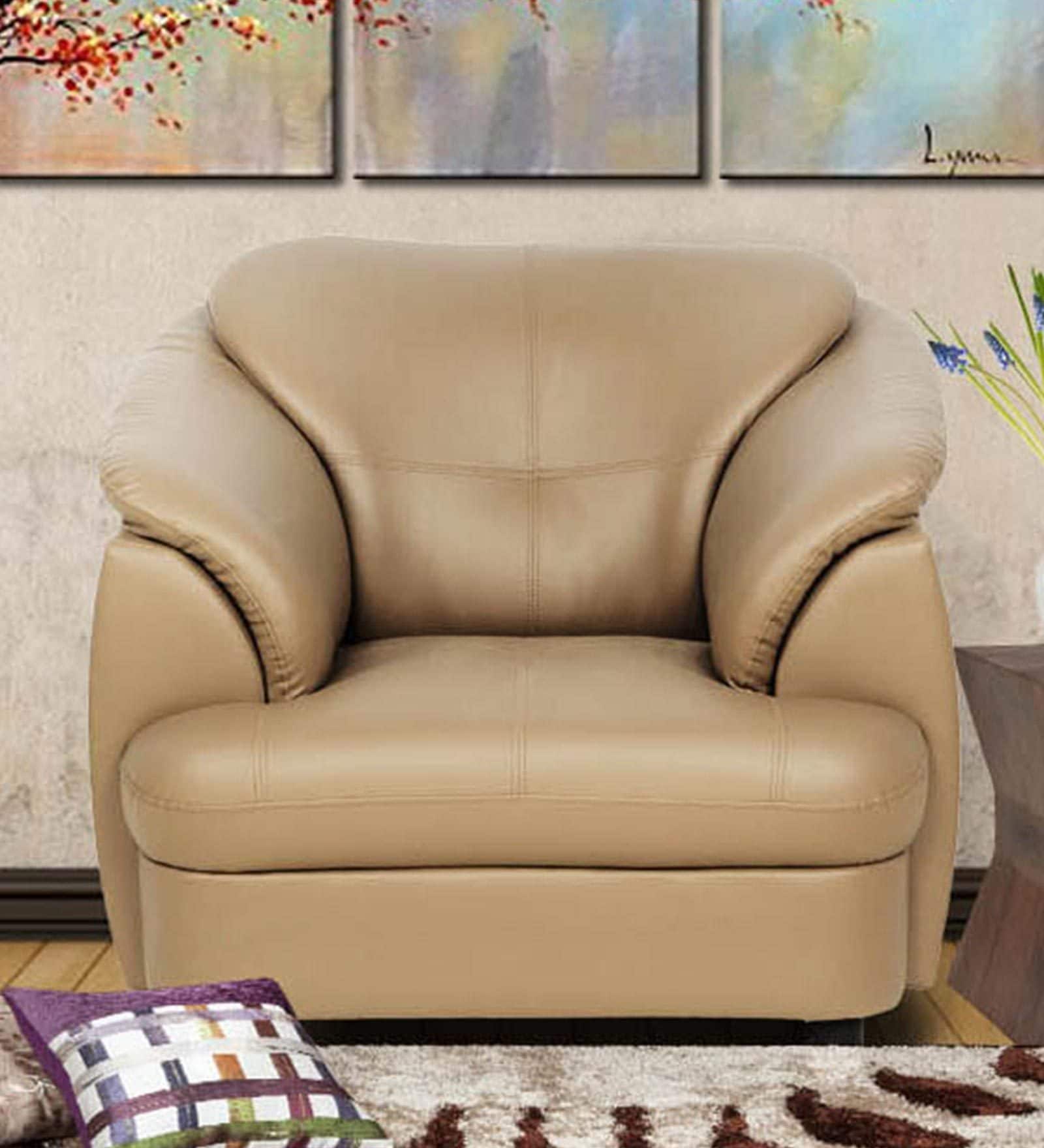 Buy Plymouth One Seater Sofa in Mink Leatherette by Urban Living Online
