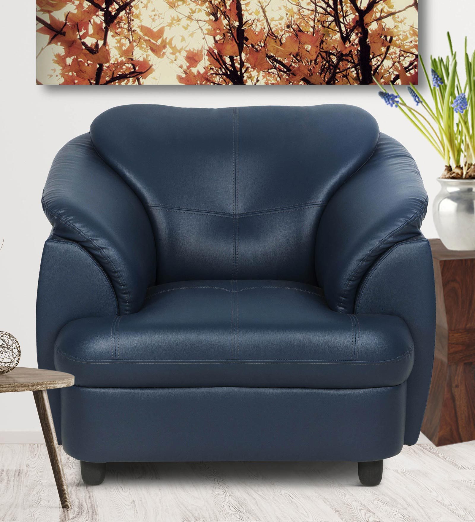 Buy Plymouth One Seater Sofa in Valencia Blue Leatherette by Urban Living Online 1 Seater