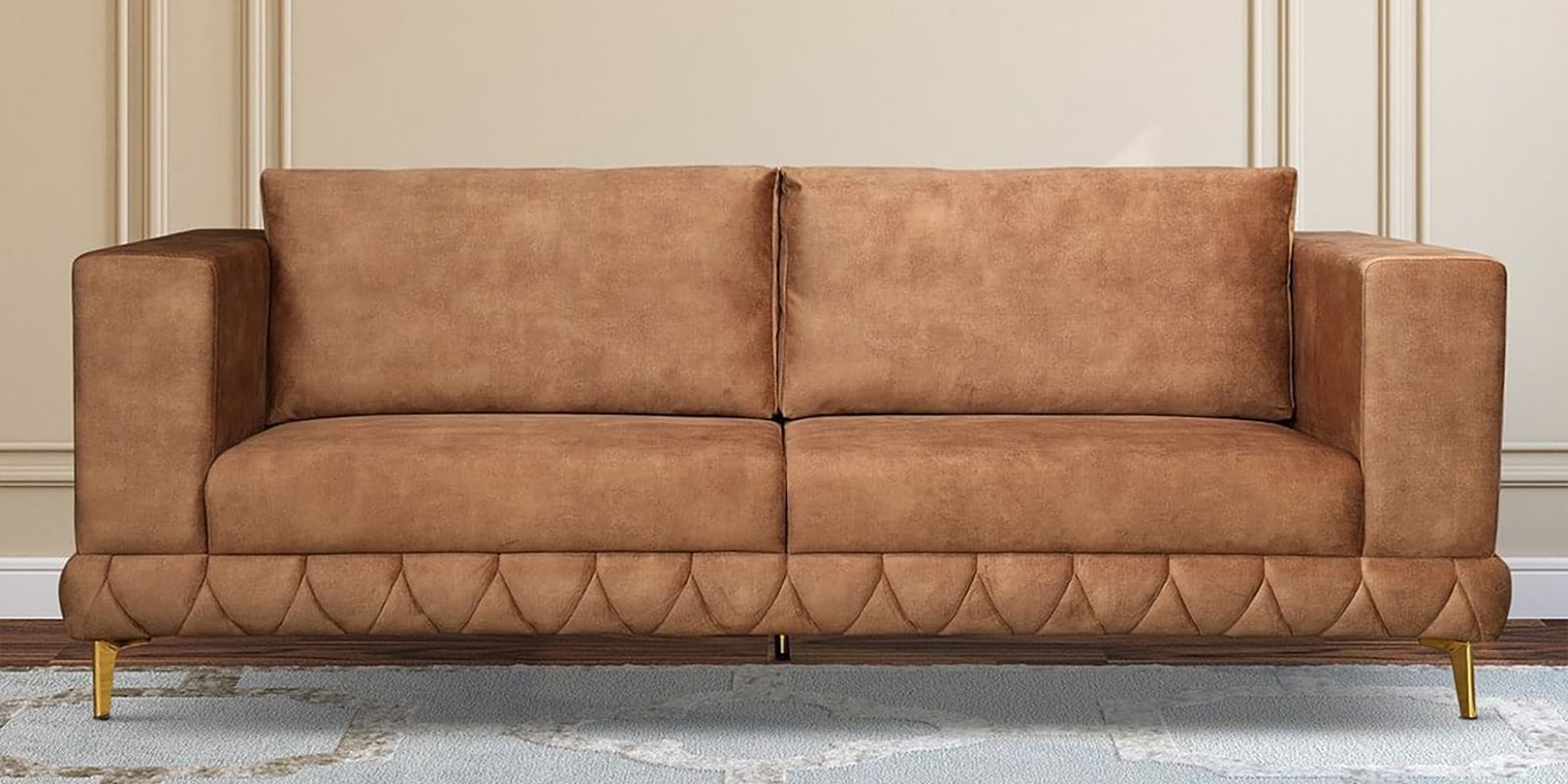 Buy Plume Velvet Fabric 3 Seater Sofa In Brown Colour at 62 OFF by