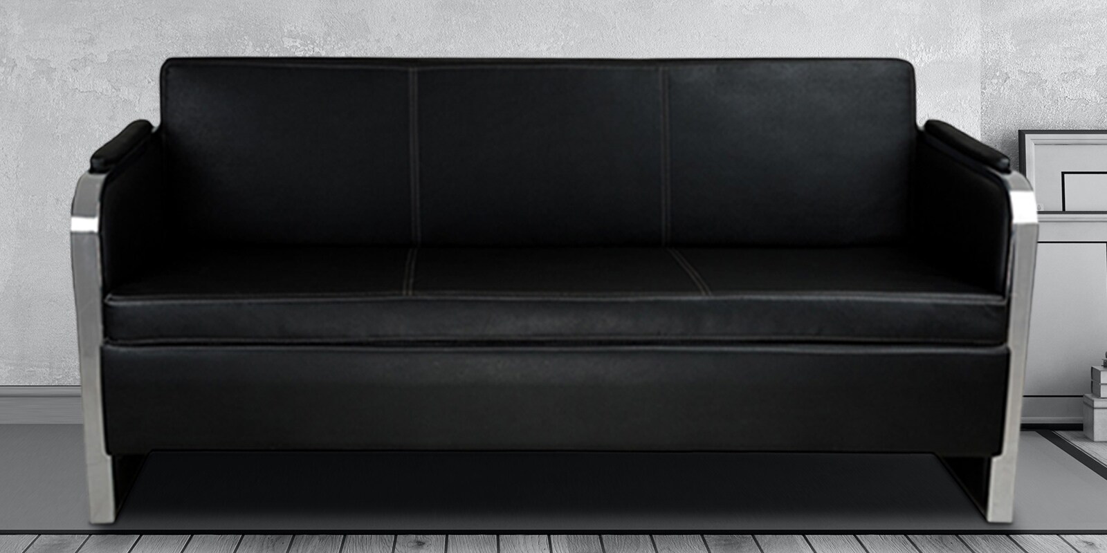 Plush 3 Seater Sofa in Black Colour Plush 3 Seater Sofa in Black Colour