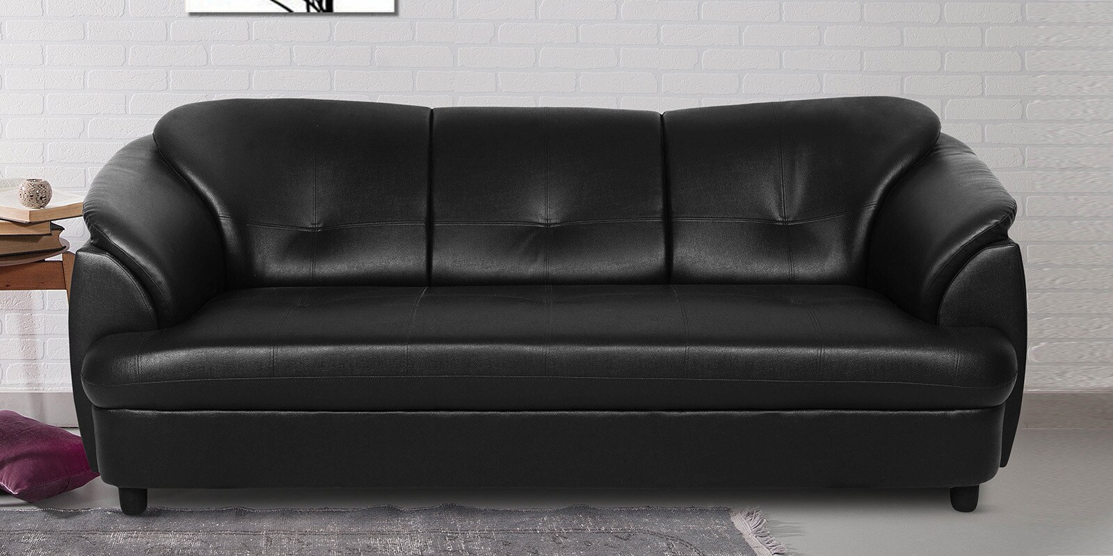 Buy Plymouth Three Seater Sofa in Black Leatherette by Urban Living Online 3 Seater Sofas 3