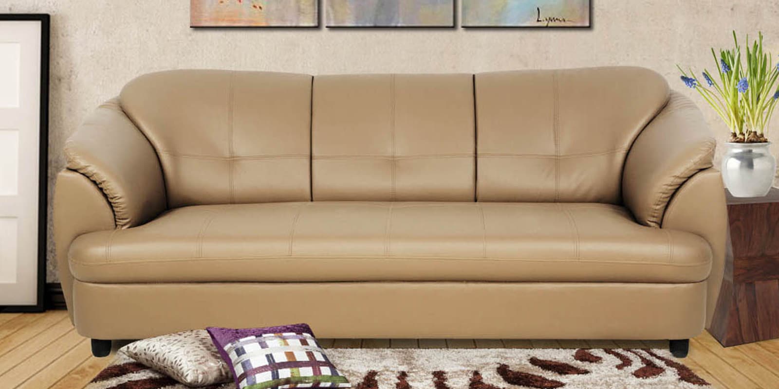 Buy Plymouth Three Seater Sofa in Mink Leatherette by Urban Living Online 3 Seater Sofas 3