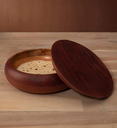 Plaid Mango Wood Roti Serving Box