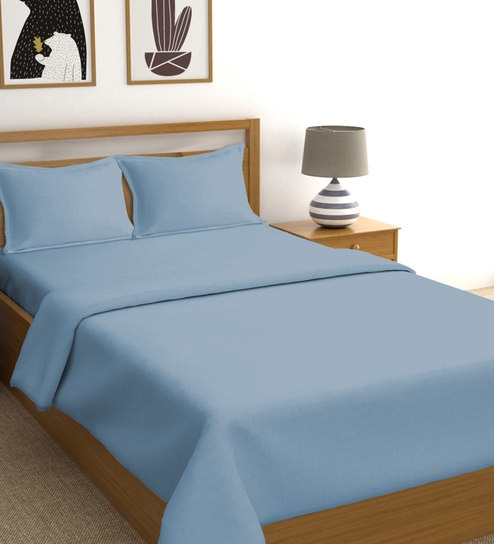 Buy Plain Collection Cotton 400 Tc King Size Bedsheet With 2