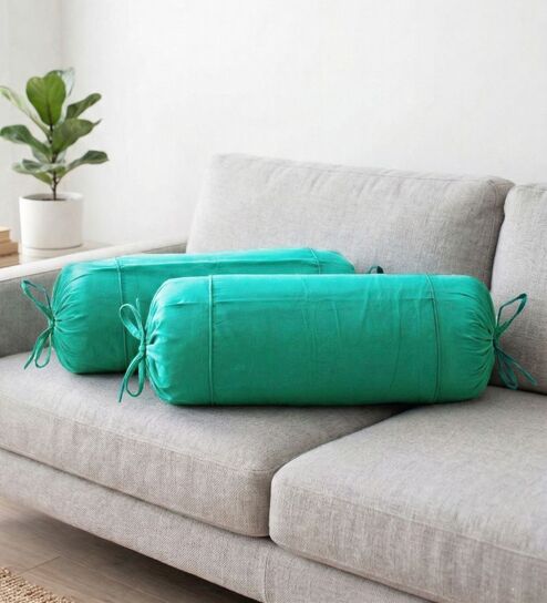Aqua Green Solid Cotton 2 Pcs Bolster Covers