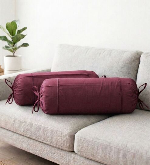 Burgundy Solid Cotton 2 Pcs Bolster Covers