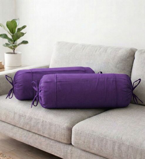Dark Purple Solid Cotton 2 Pcs Bolster Covers