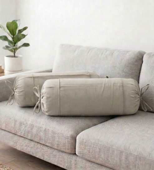 Khaki Solid Cotton 2 Pcs Bolster Covers