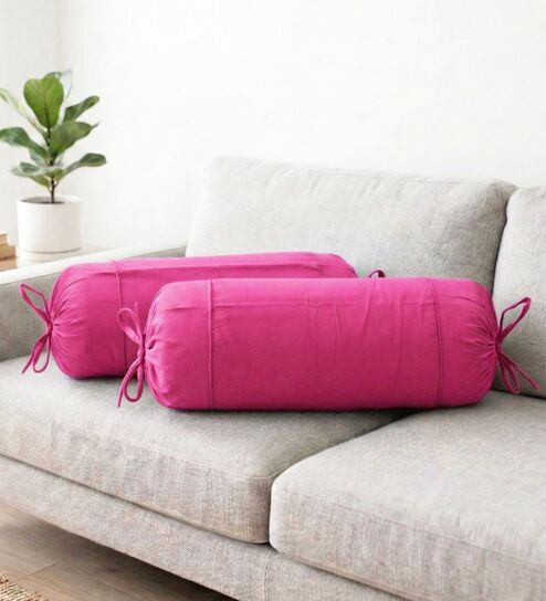 Pink Solid Cotton 2 Pcs Bolster Covers