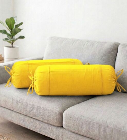 Yellow Solid Cotton 2 Pcs Bolster Covers