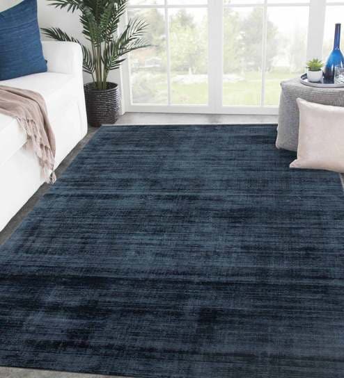 Blue Viscose Solid 5 x 8 Feet Hand Woven Carpet
