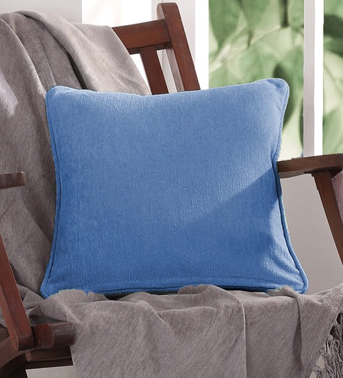 Blue Plain Solid Cotton 12 x 12 Inches Cushion Cover