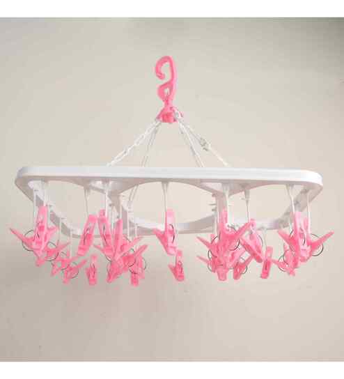 Plastic Cloth Drying Hanger with 25 Pegs Clips for Home Plastic Cloth Clips