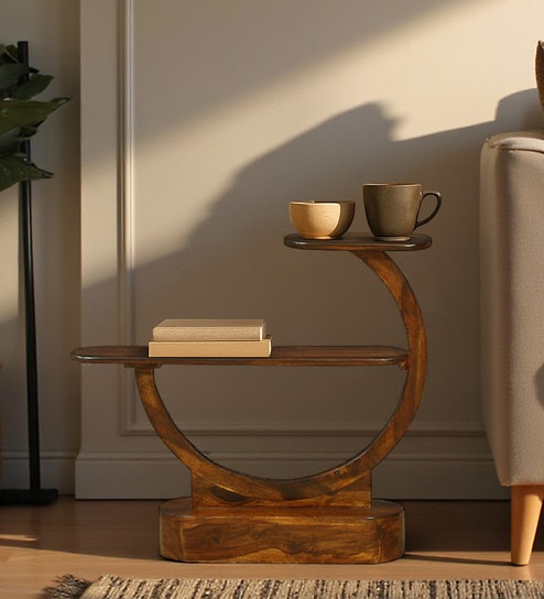 Plessur Sheesham Wood End Table In Walnut Finish