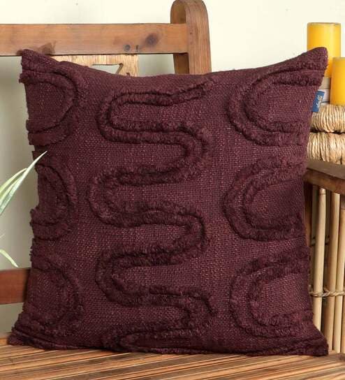 Plum Woven Cotton 16x16 Inches Cushion Cover