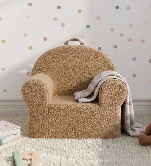 Plush Faux Fur Kids Lounge Chair In Brown Colour